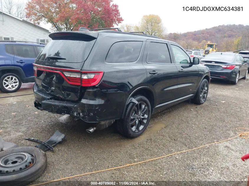 2021 Dodge Durango Gt Plus Awd VIN: 1C4RDJDGXMC634381 Lot: 40789082