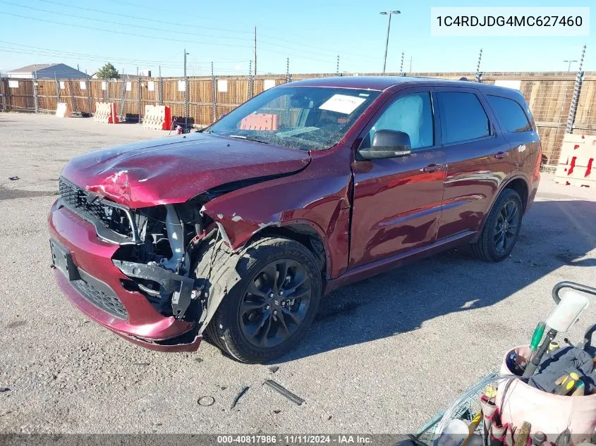 2021 Dodge Durango Gt Plus Awd VIN: 1C4RDJDG4MC627460 Lot: 40817986