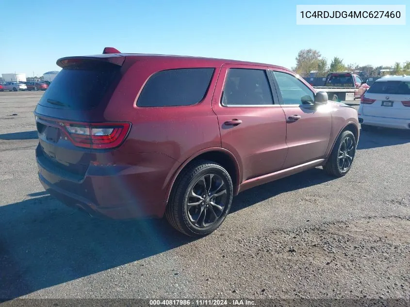 2021 Dodge Durango Gt Plus Awd VIN: 1C4RDJDG4MC627460 Lot: 40817986