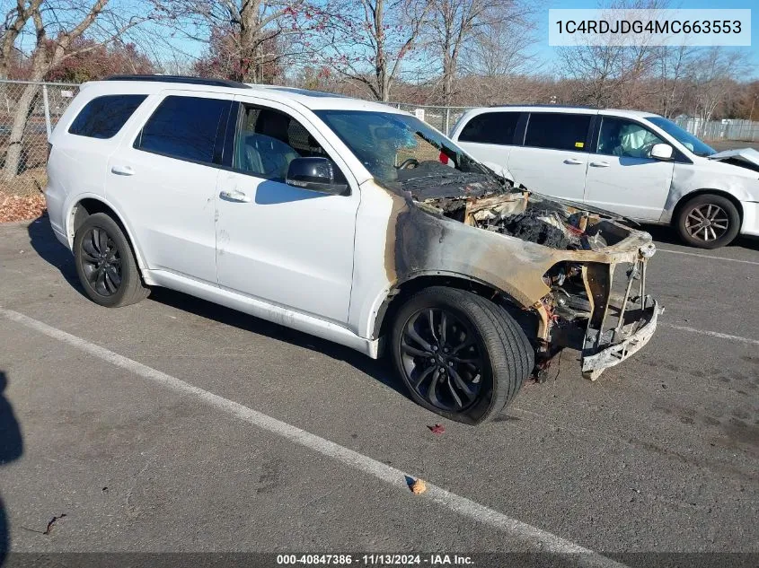 2021 Dodge Durango Gt Plus Awd VIN: 1C4RDJDG4MC663553 Lot: 40847386