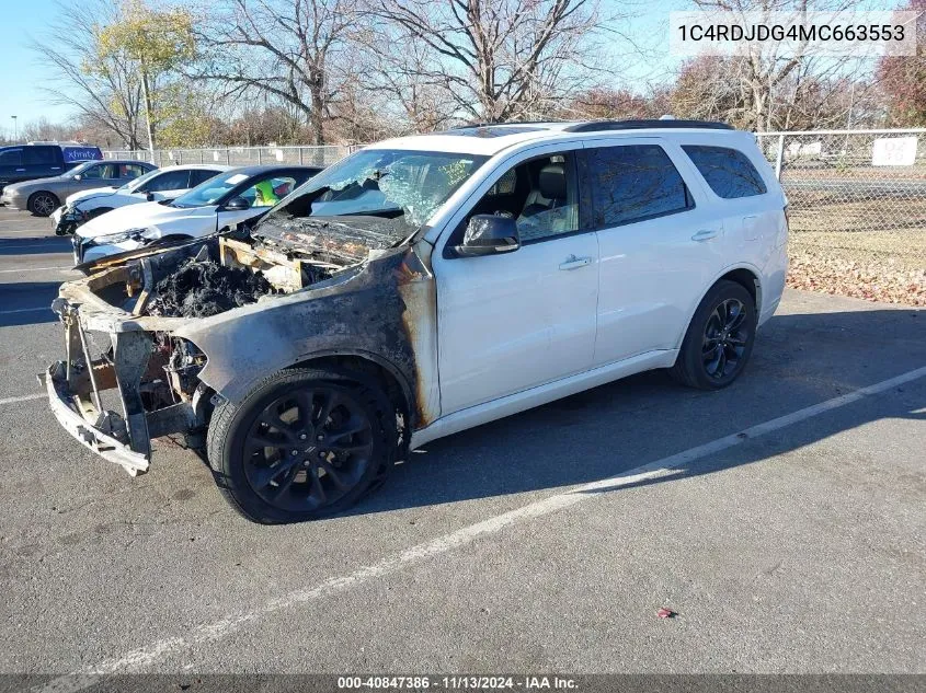 2021 Dodge Durango Gt Plus Awd VIN: 1C4RDJDG4MC663553 Lot: 40847386