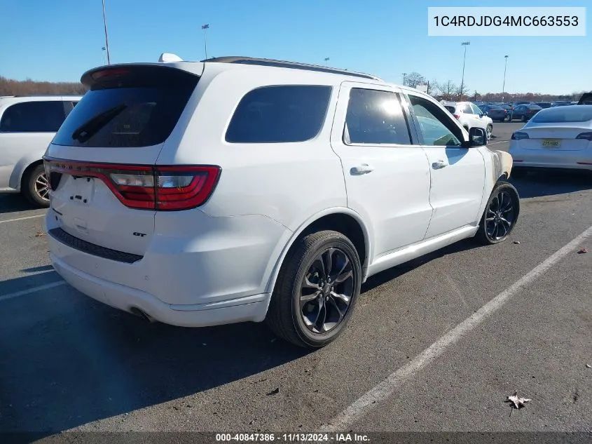 2021 Dodge Durango Gt Plus Awd VIN: 1C4RDJDG4MC663553 Lot: 40847386