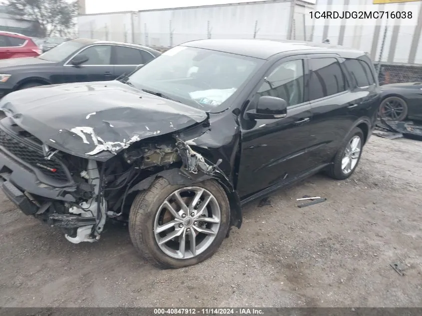 2021 Dodge Durango Gt Plus Awd VIN: 1C4RDJDG2MC716038 Lot: 40847912