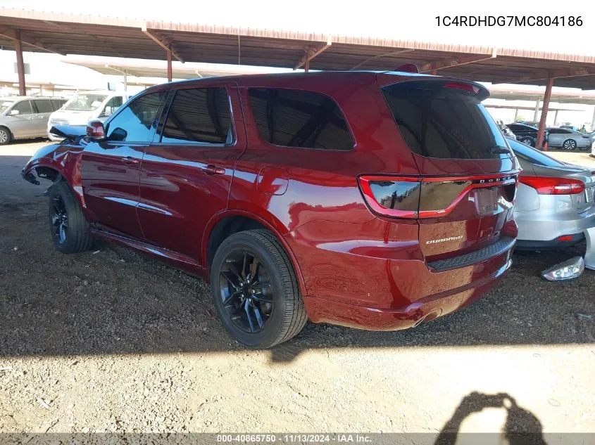 2021 Dodge Durango Gt Plus Rwd VIN: 1C4RDHDG7MC804186 Lot: 40865750