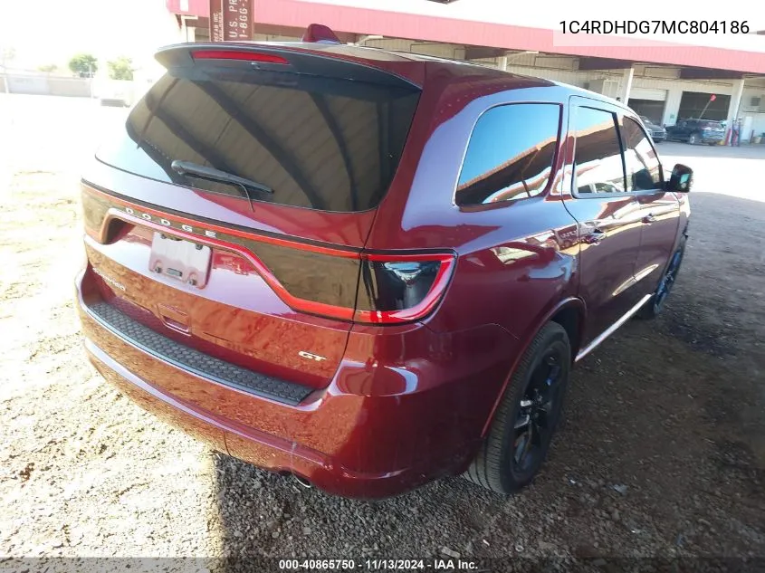 2021 Dodge Durango Gt Plus Rwd VIN: 1C4RDHDG7MC804186 Lot: 40865750