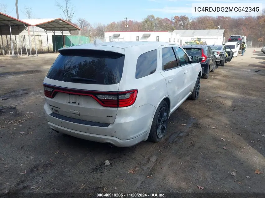 2021 Dodge Durango Gt Plus Awd VIN: 1C4RDJDG2MC642345 Lot: 40918205