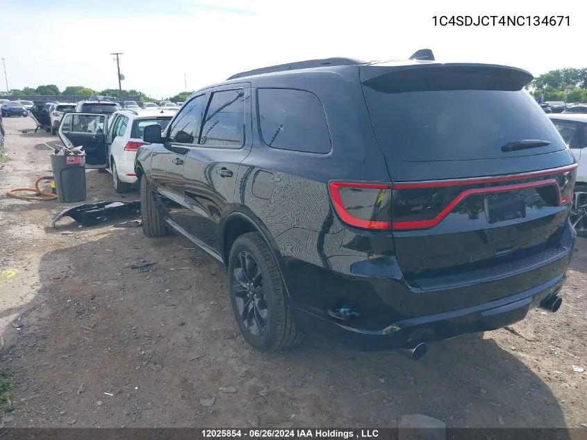 2022 Dodge Durango R/T VIN: 1C4SDJCT4NC134671 Lot: 12025854