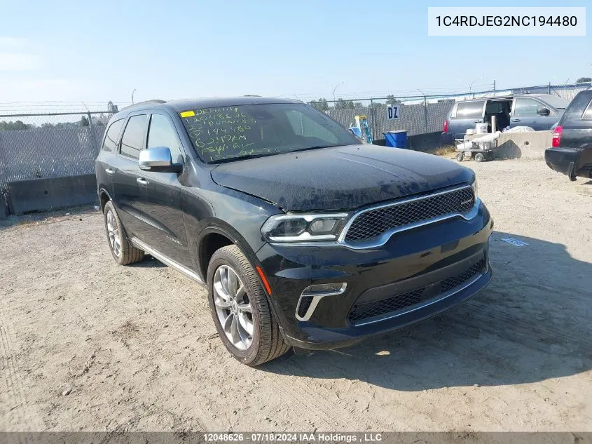 2022 Dodge Durango Citadel VIN: 1C4RDJEG2NC194480 Lot: 12048626