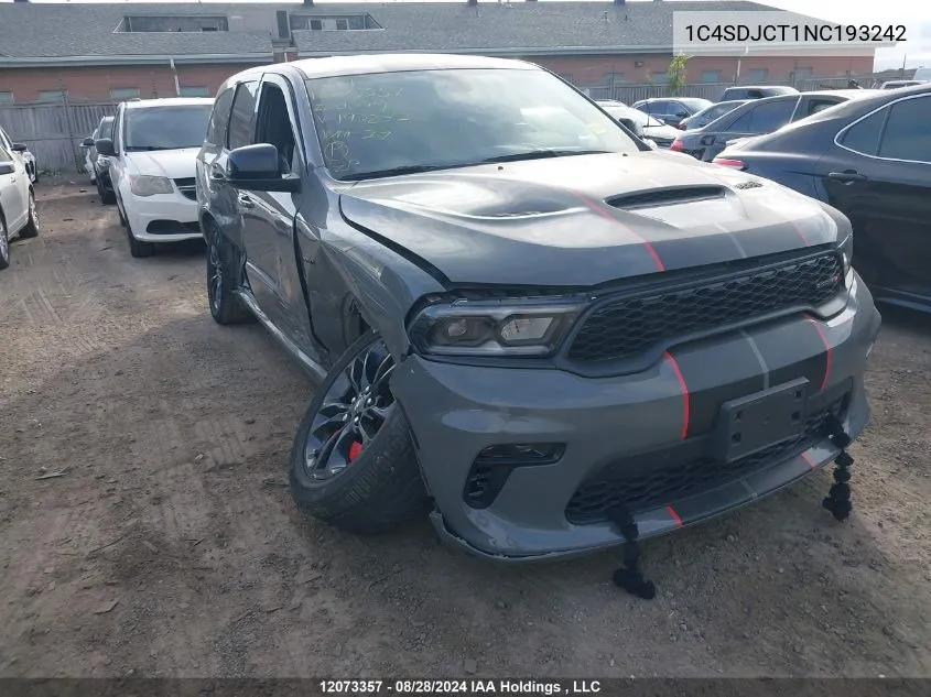 2022 Dodge Durango R/T VIN: 1C4SDJCT1NC193242 Lot: 12073357