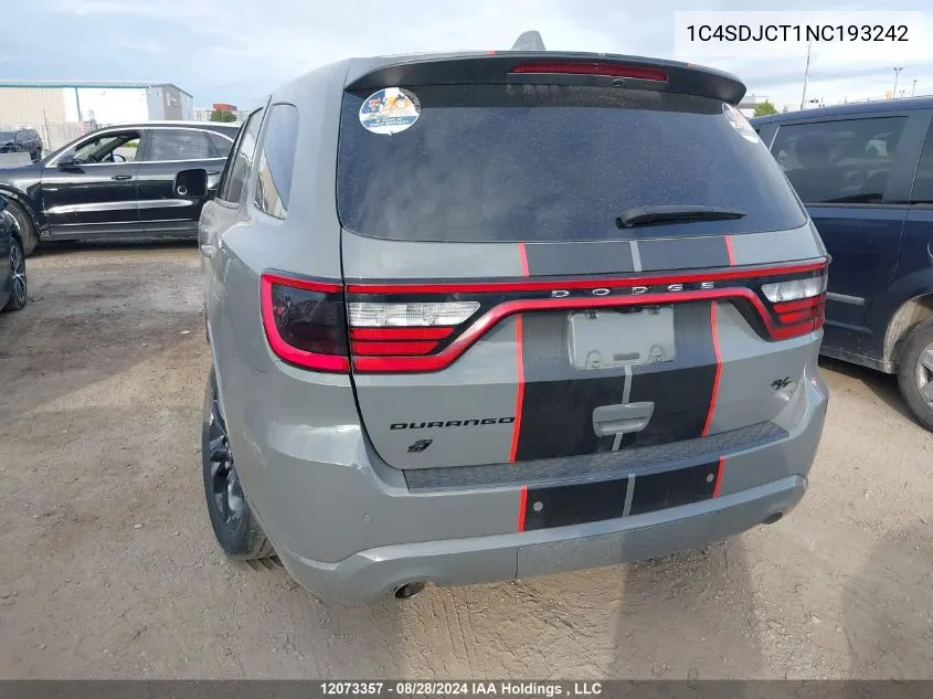 2022 Dodge Durango R/T VIN: 1C4SDJCT1NC193242 Lot: 12073357