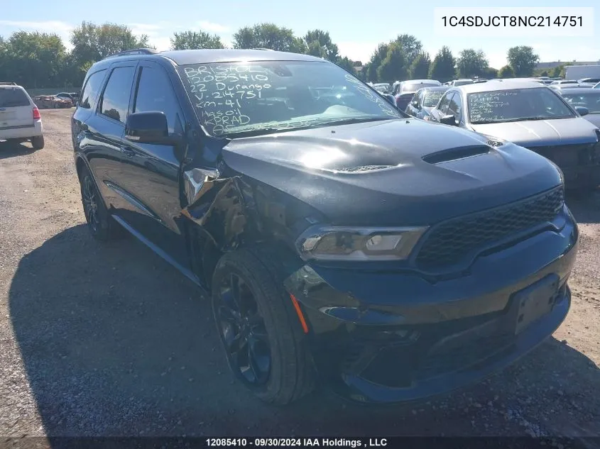 2022 Dodge Durango R/T VIN: 1C4SDJCT8NC214751 Lot: 12085410