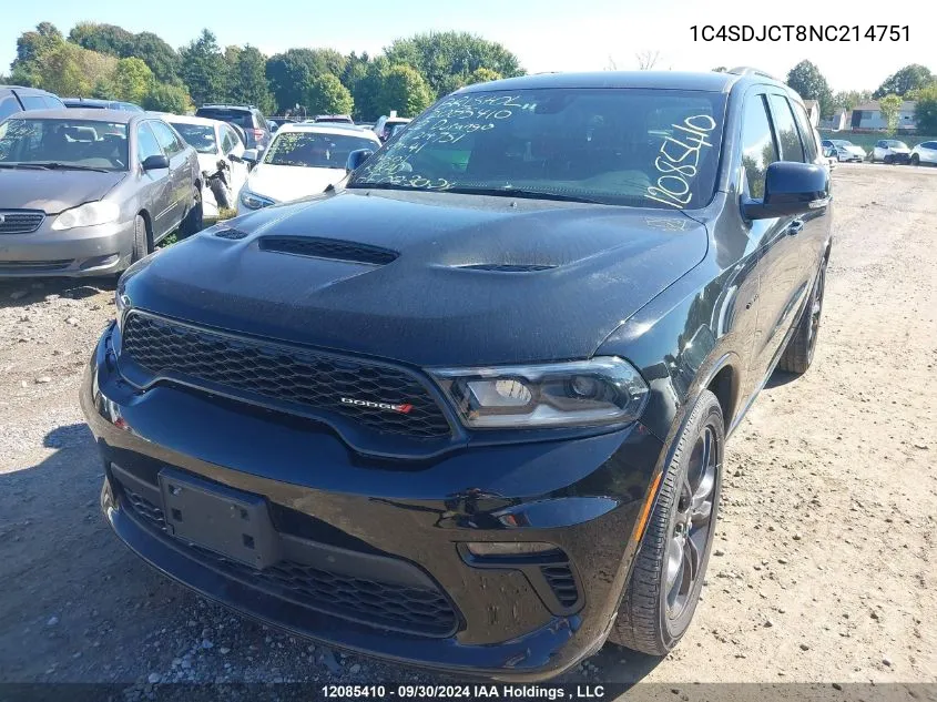 2022 Dodge Durango R/T VIN: 1C4SDJCT8NC214751 Lot: 12085410