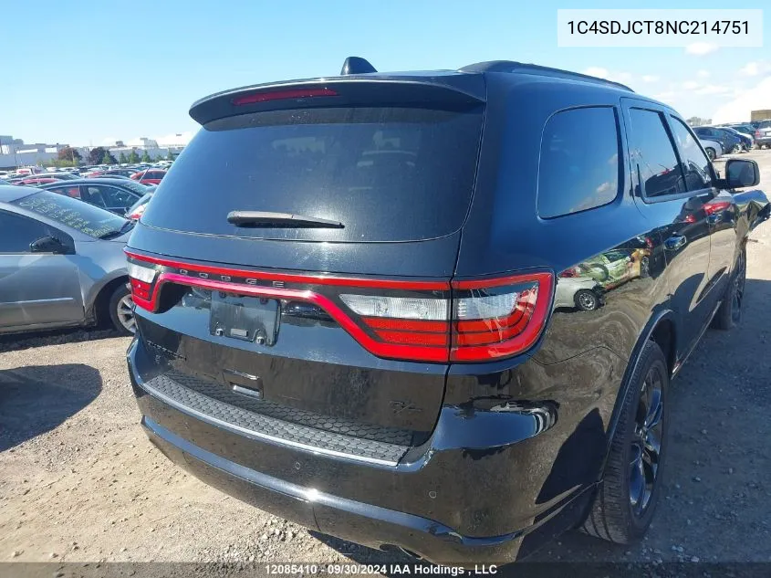 2022 Dodge Durango R/T VIN: 1C4SDJCT8NC214751 Lot: 12085410