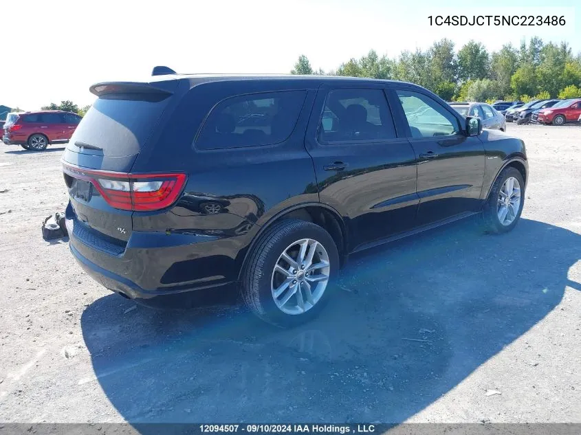 2022 Dodge Durango R/T VIN: 1C4SDJCT5NC223486 Lot: 12094507