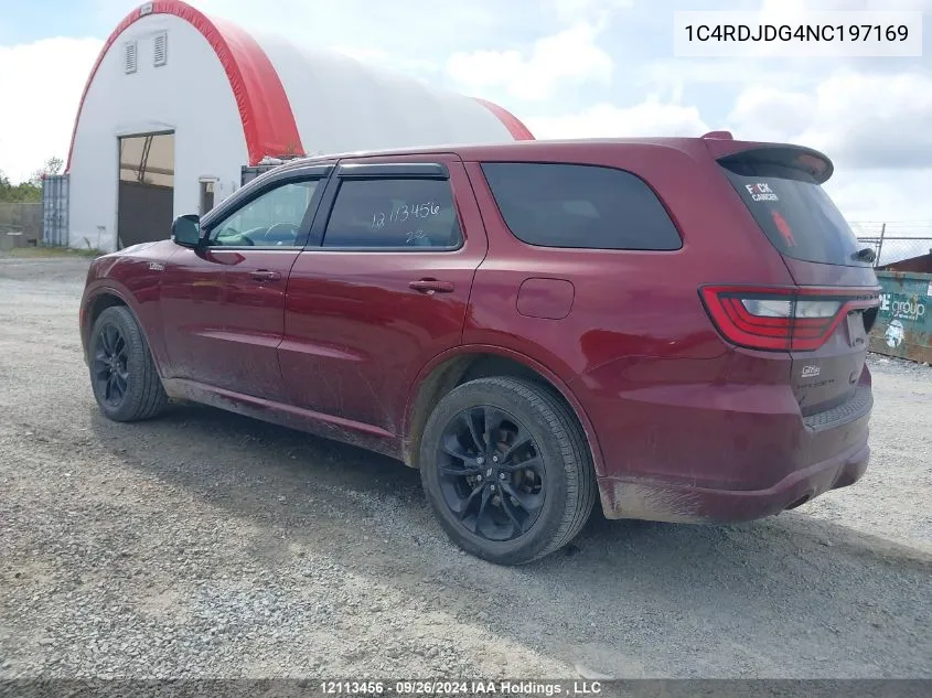 2022 Dodge Durango Gt VIN: 1C4RDJDG4NC197169 Lot: 12113456