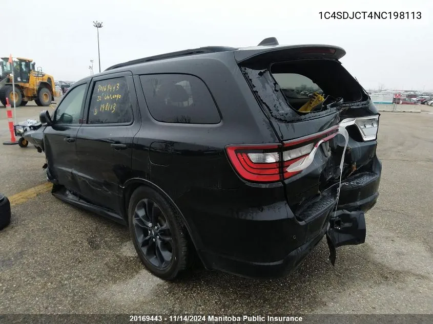 2022 Dodge Durango R/T VIN: 1C4SDJCT4NC198113 Lot: 20169443