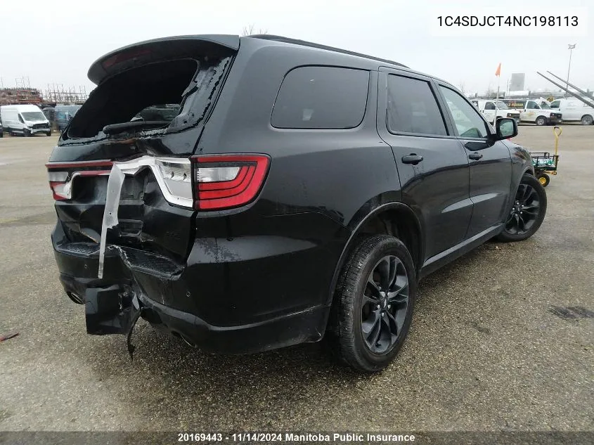 2022 Dodge Durango R/T VIN: 1C4SDJCT4NC198113 Lot: 20169443