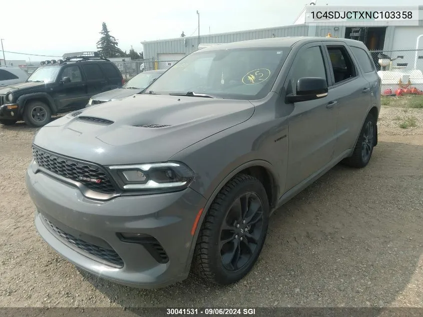 2022 Dodge Durango R/T VIN: 1C4SDJCTXNC103358 Lot: 30041531