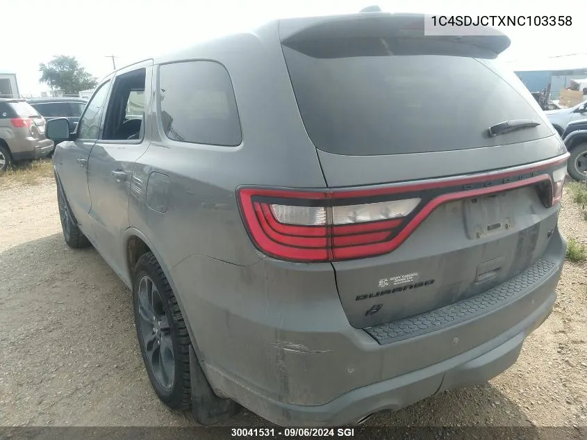 2022 Dodge Durango R/T VIN: 1C4SDJCTXNC103358 Lot: 30041531