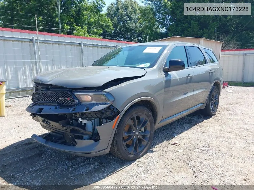 2022 Dodge Durango Sxt Rwd VIN: 1C4RDHAGXNC173228 Lot: 39560477