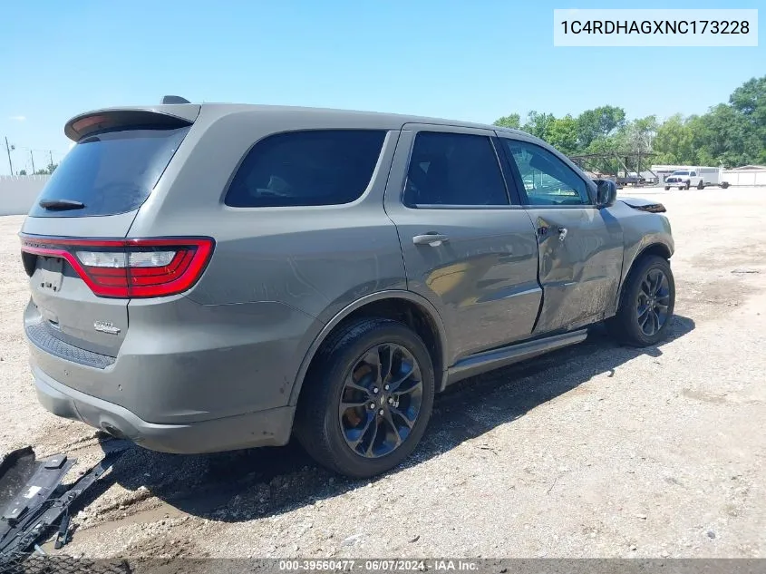 1C4RDHAGXNC173228 2022 Dodge Durango Sxt Rwd