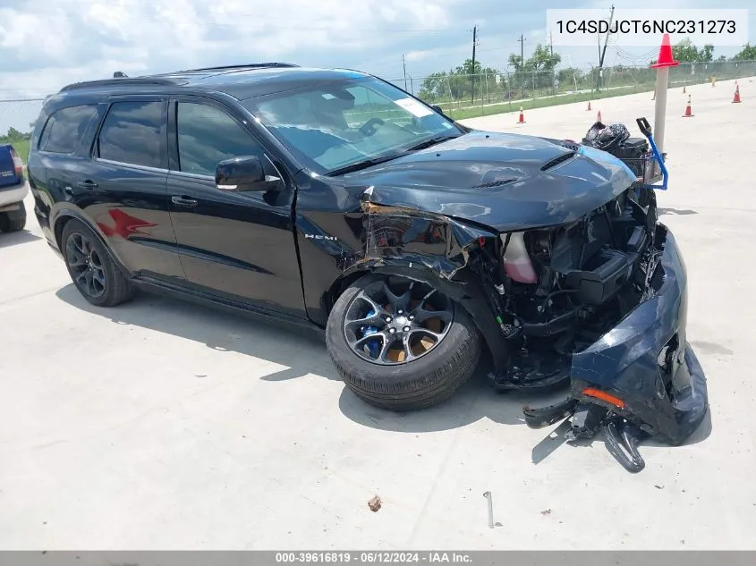 2022 Dodge Durango R/T Awd VIN: 1C4SDJCT6NC231273 Lot: 39616819