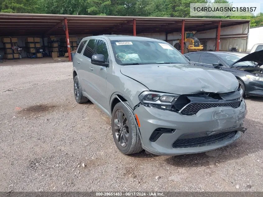 2022 Dodge Durango Sxt Awd VIN: 1C4RDJAG5NC158157 Lot: 39651483