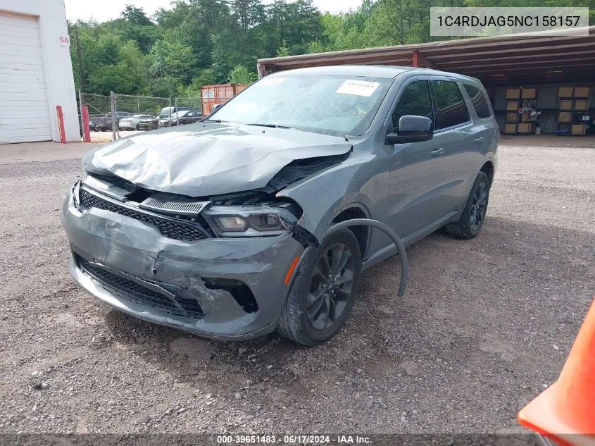 2022 Dodge Durango Sxt Awd VIN: 1C4RDJAG5NC158157 Lot: 39651483