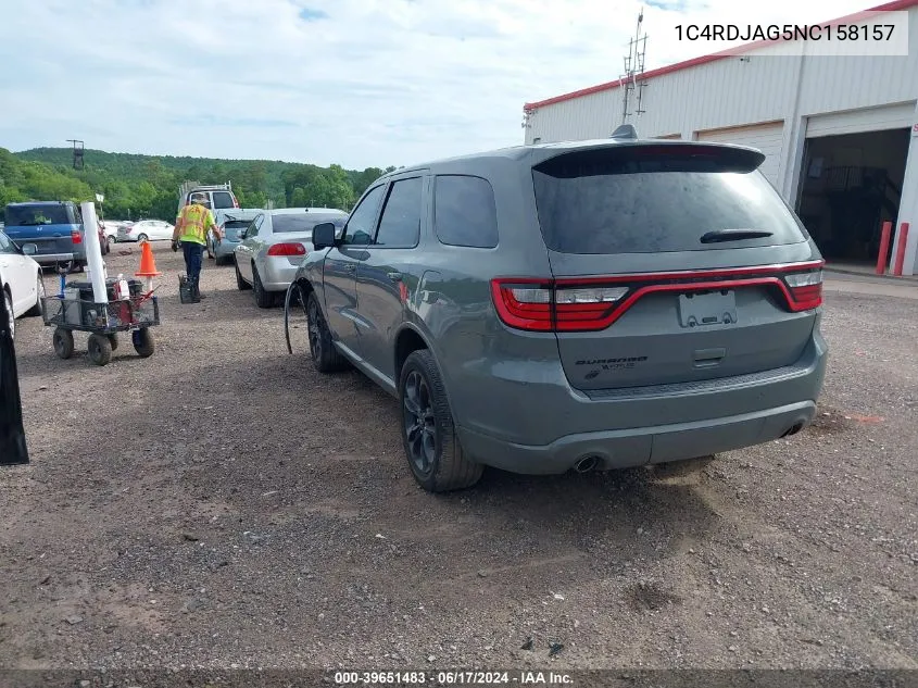 2022 Dodge Durango Sxt Awd VIN: 1C4RDJAG5NC158157 Lot: 39651483