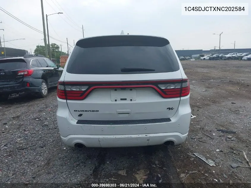 2022 Dodge Durango R/T Plus Awd VIN: 1C4SDJCTXNC202584 Lot: 39698303