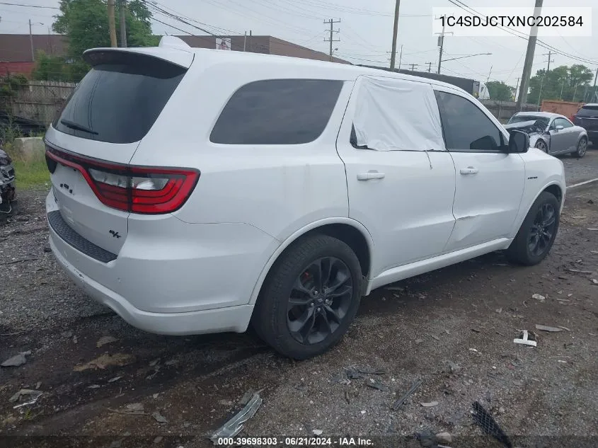 2022 Dodge Durango R/T Plus Awd VIN: 1C4SDJCTXNC202584 Lot: 39698303