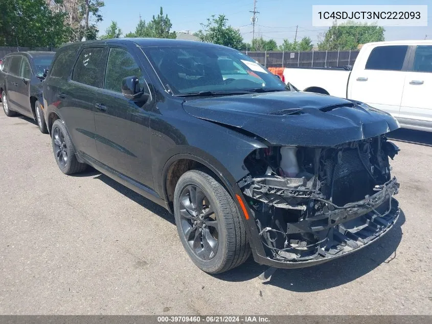 2022 Dodge Durango R/T Awd VIN: 1C4SDJCT3NC222093 Lot: 39709460