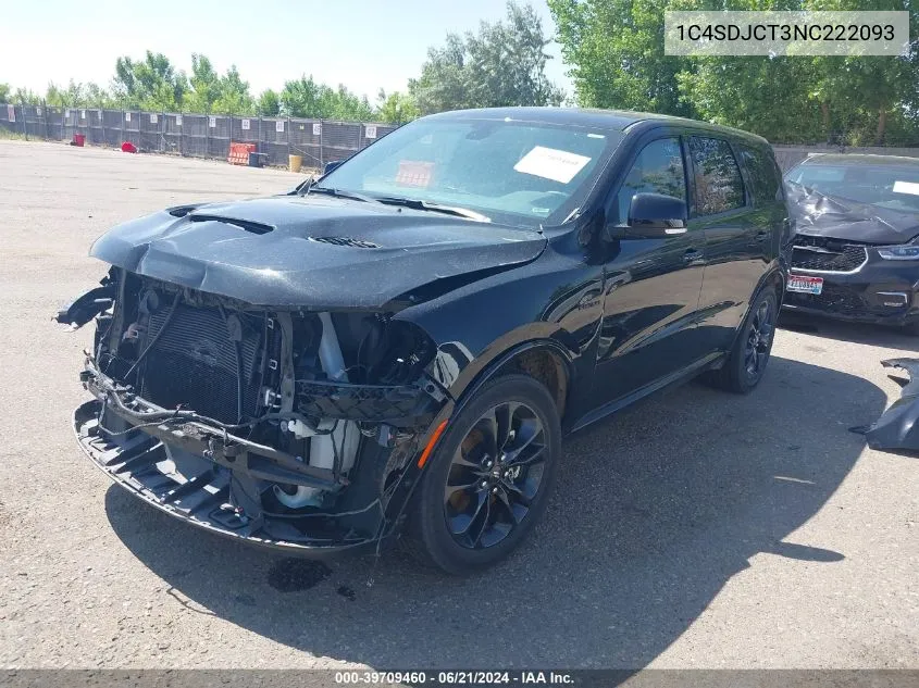 2022 Dodge Durango R/T Awd VIN: 1C4SDJCT3NC222093 Lot: 39709460