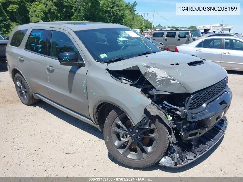 2022 Dodge Durango Gt Awd VIN: 1C4RDJDG3NC208159 Lot: 39759703