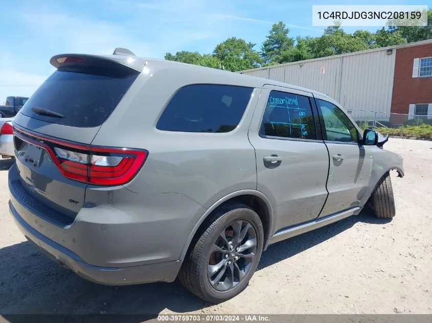 2022 Dodge Durango Gt Awd VIN: 1C4RDJDG3NC208159 Lot: 39759703