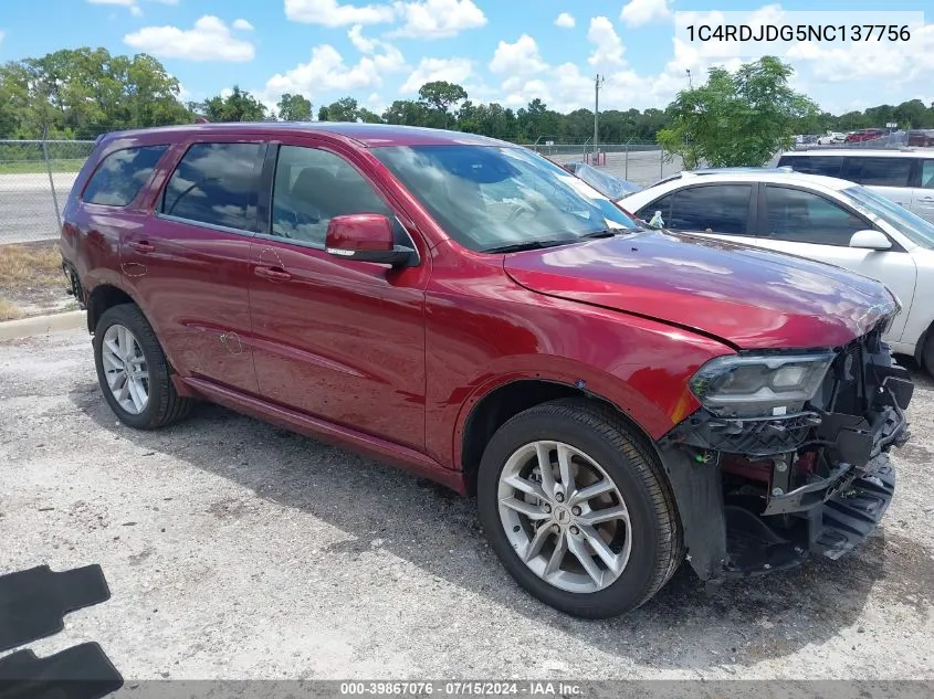 1C4RDJDG5NC137756 2022 Dodge Durango Gt Plus Awd