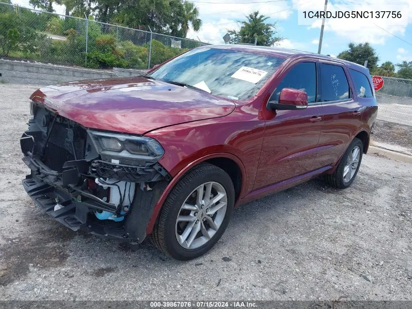 2022 Dodge Durango Gt Plus Awd VIN: 1C4RDJDG5NC137756 Lot: 39867076