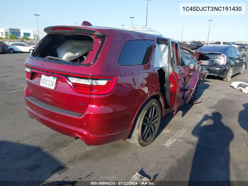 2022 Dodge Durango R/T Awd VIN: 1C4SDJCT3NC191430 Lot: 39904233