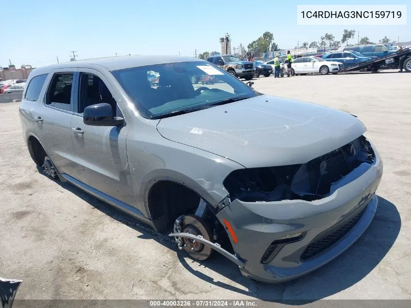 2022 Dodge Durango Sxt Rwd VIN: 1C4RDHAG3NC159719 Lot: 40003236