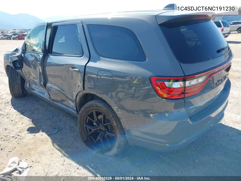 2022 Dodge Durango R/T Awd VIN: 1C4SDJCT6NC191230 Lot: 40010329