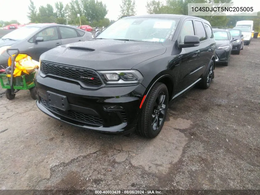 2022 Dodge Durango R/T Plus Awd VIN: 1C4SDJCT5NC205005 Lot: 40033439