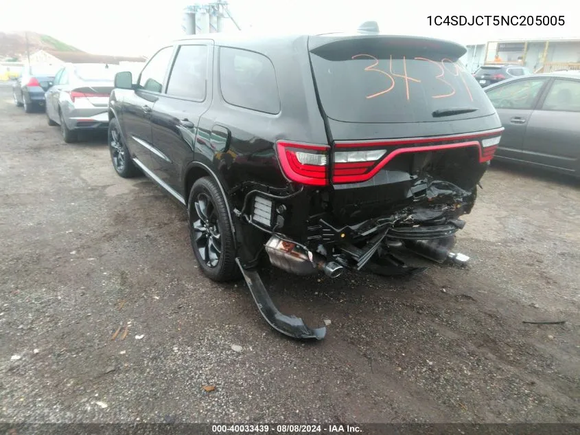 2022 Dodge Durango R/T Plus Awd VIN: 1C4SDJCT5NC205005 Lot: 40033439