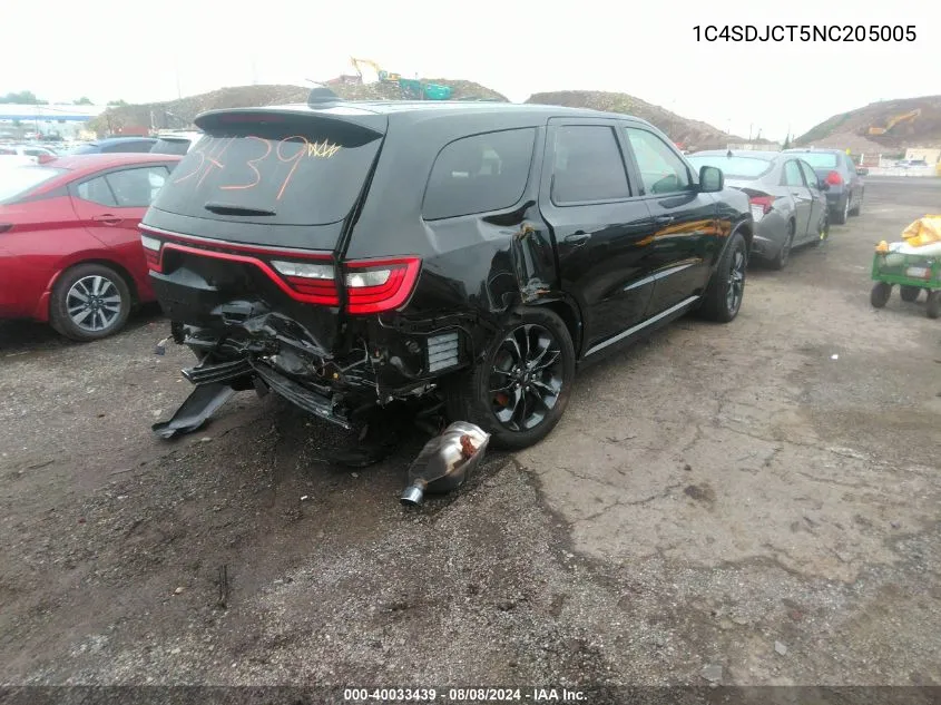 2022 Dodge Durango R/T Plus Awd VIN: 1C4SDJCT5NC205005 Lot: 40033439