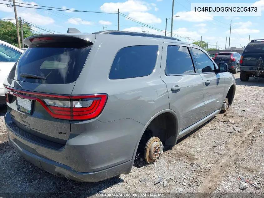 2022 Dodge Durango Gt Plus Awd VIN: 1C4RDJDG5NC205473 Lot: 40074674