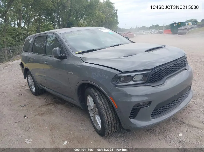 2022 Dodge Durango R/T Awd VIN: 1C4SDJCT3NC215600 Lot: 40118661