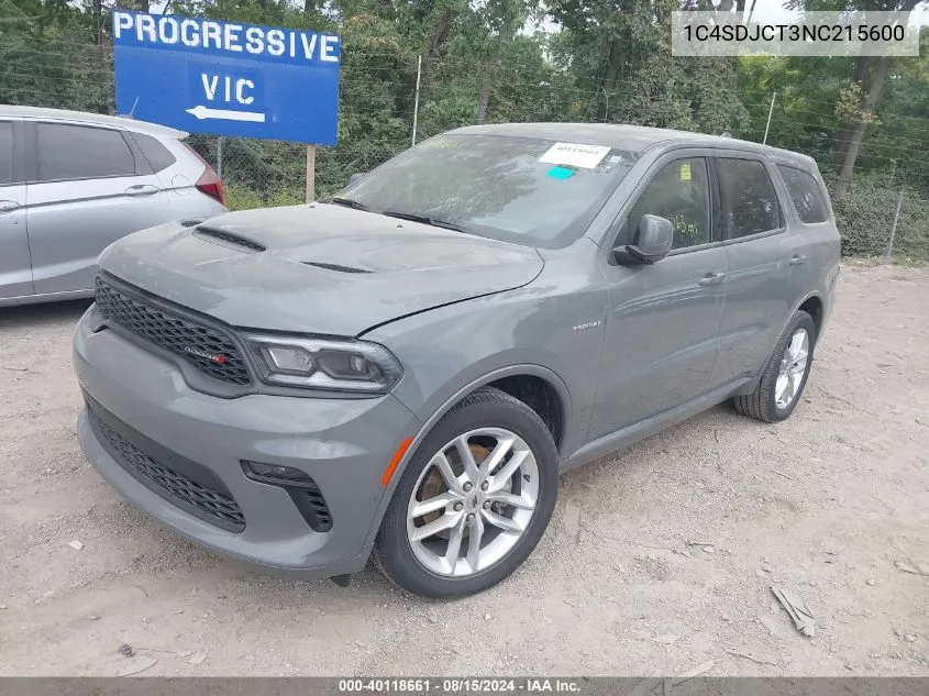 2022 Dodge Durango R/T Awd VIN: 1C4SDJCT3NC215600 Lot: 40118661