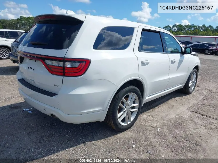 2022 Dodge Durango Gt Plus Rwd VIN: 1C4RDHDG3NC226167 Lot: 40248125