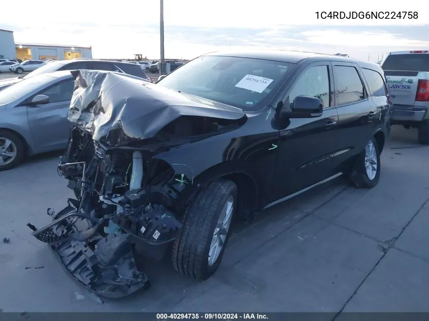 2022 Dodge Durango Gt VIN: 1C4RDJDG6NC224758 Lot: 40294735