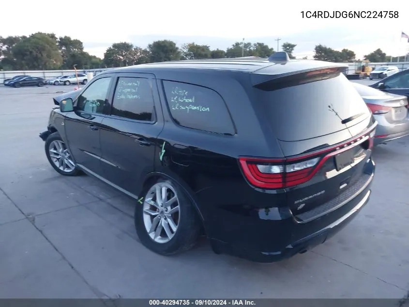 2022 Dodge Durango Gt VIN: 1C4RDJDG6NC224758 Lot: 40294735