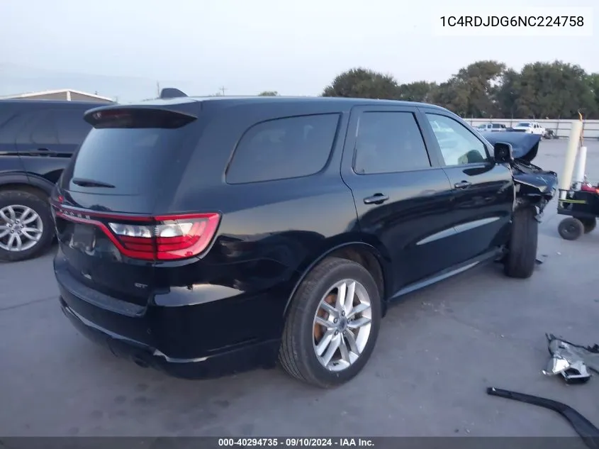 2022 Dodge Durango Gt VIN: 1C4RDJDG6NC224758 Lot: 40294735